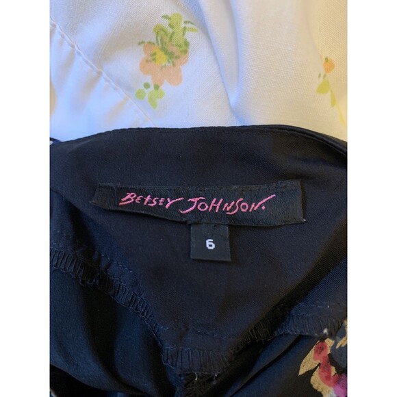 VTG Betsey Johnson 90 2000 y2K Silk Floral Midi Slip Dress Flutter Ruched 6 Blk - Picture 15 of 15